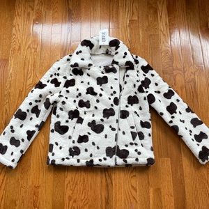 12th tripe cow print fur coat with Sherpa inside